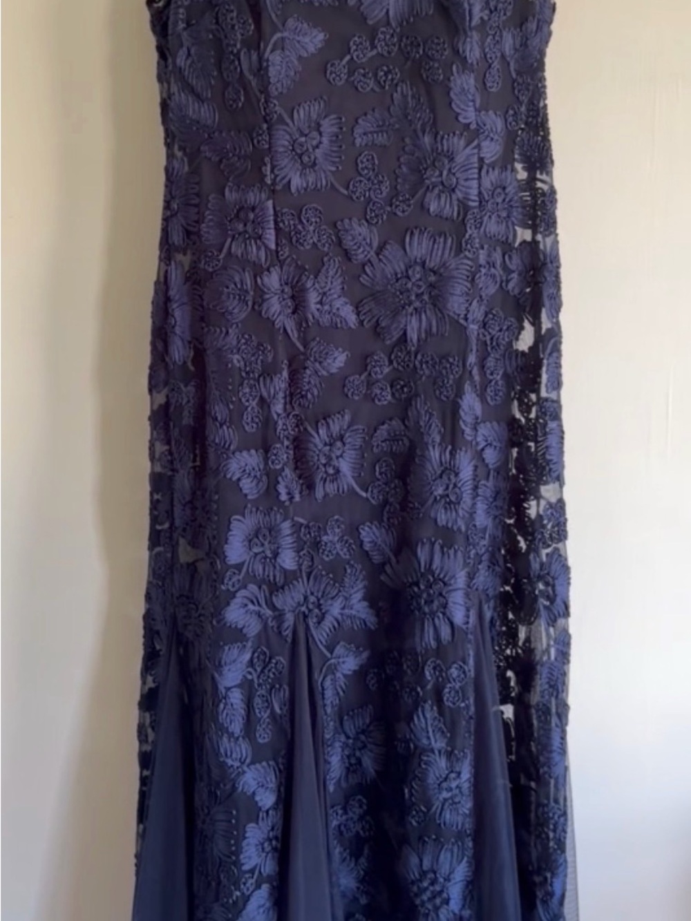 Alex Evenings Dark Navy Floral Embroidered Lace Maxi Gown